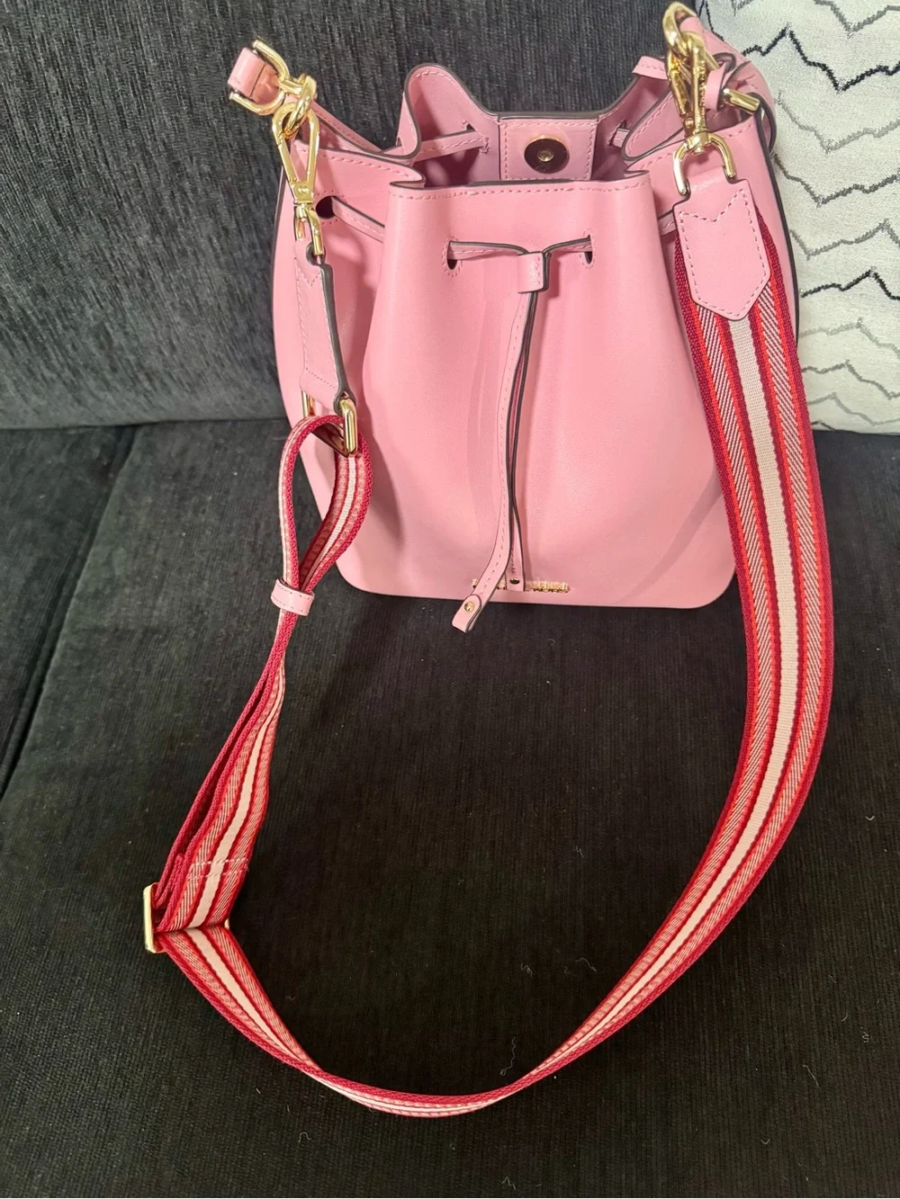 Michael Kors Pink Leather Drawstring Bucket Crossbody